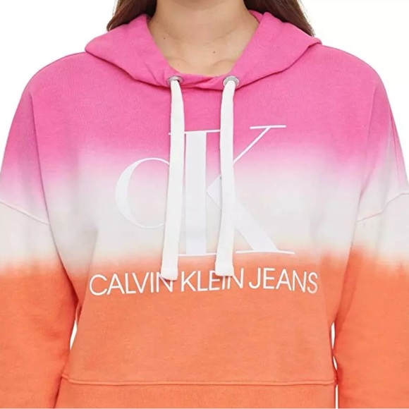NEW Calvin Klein Jeans Woman’s Hoodie Tie-Dye Block Crop - Picture 4 of 8